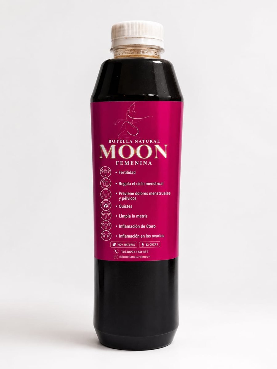 Botella Natural Moon Femenina de 32 onzas, etiqueta fucsia, botella natural para mujeres