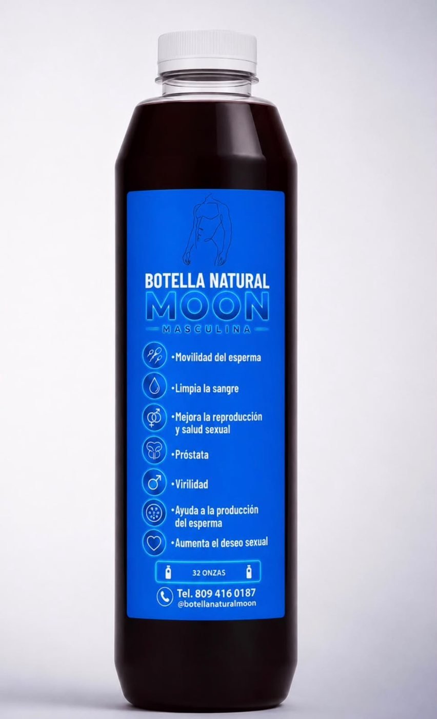 Botella Natural Moon Masculina de 32 onzas, etiqueta azul, botella natural para hombres