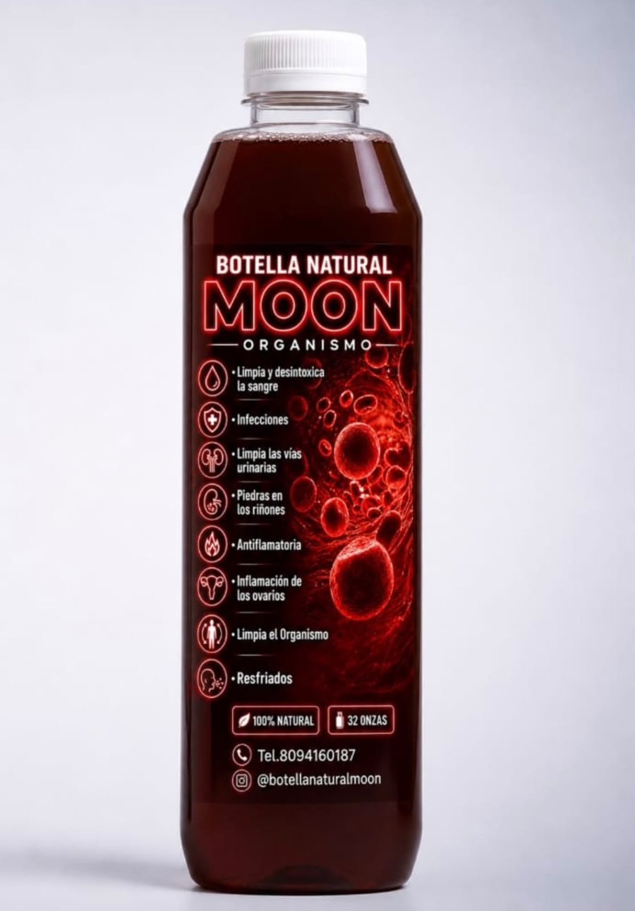 Botella Natural Moon Organismo de 32 onzas, etiqueta roja, botella natural para limpiar el organismo